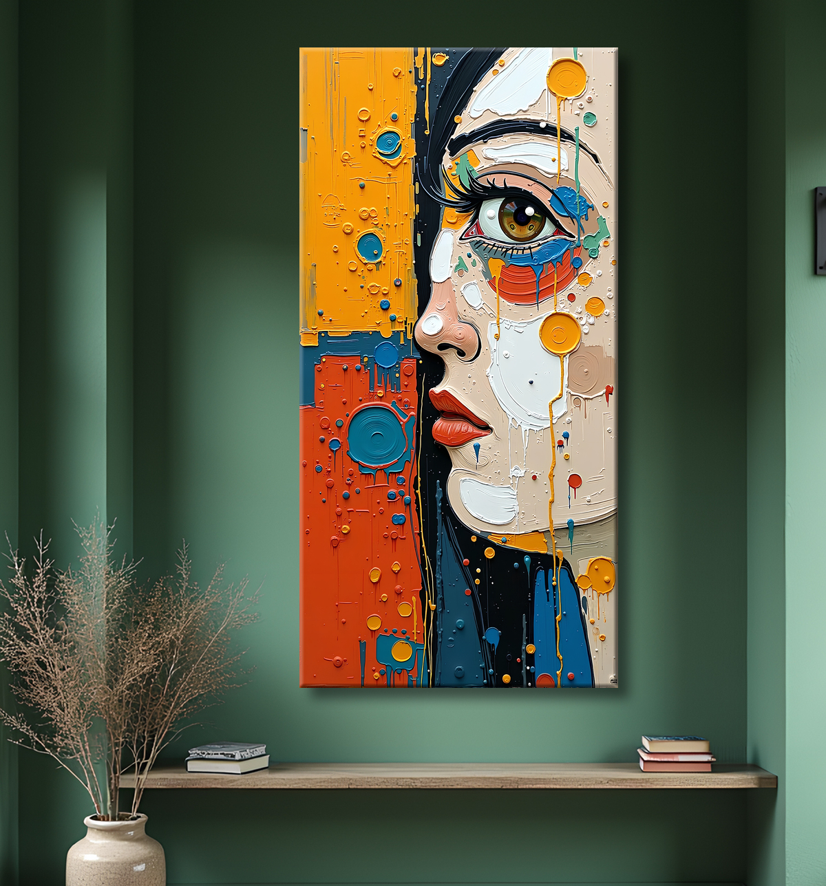 Tableau moderne : portrait inspiration cubiste avec decor