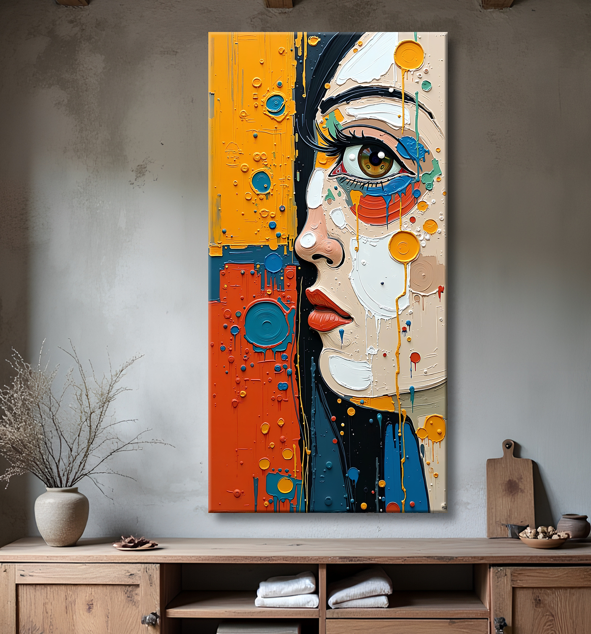 Tableau moderne : portrait inspiration cubiste avec decor