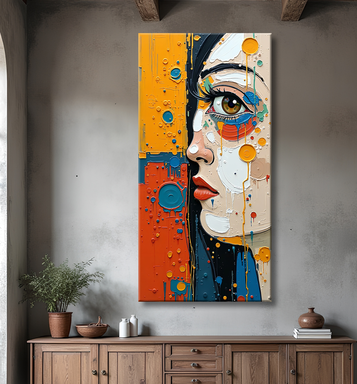 Tableau moderne : portrait inspiration cubiste avec decor