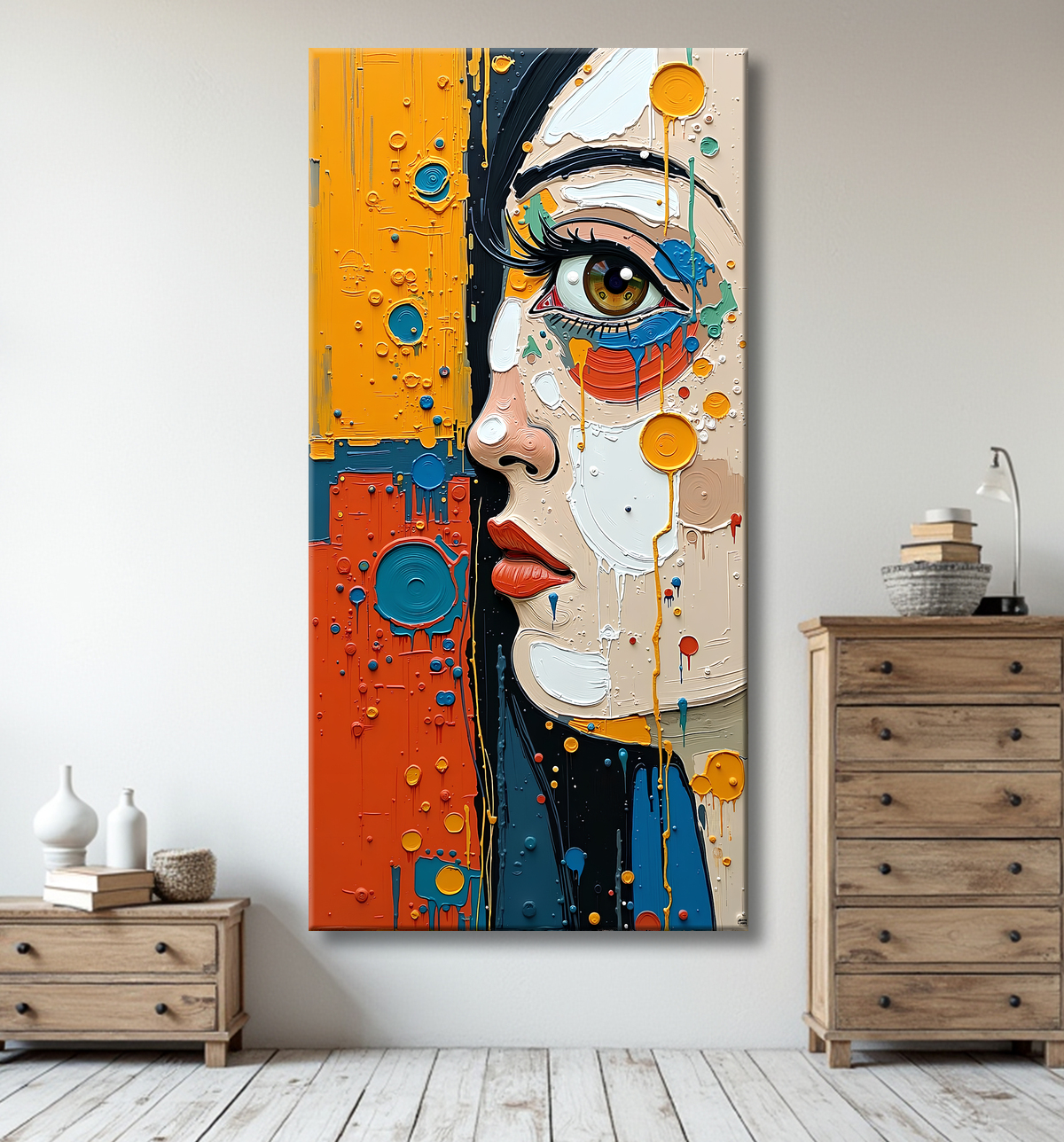 Tableau moderne : portrait inspiration cubiste avec decor