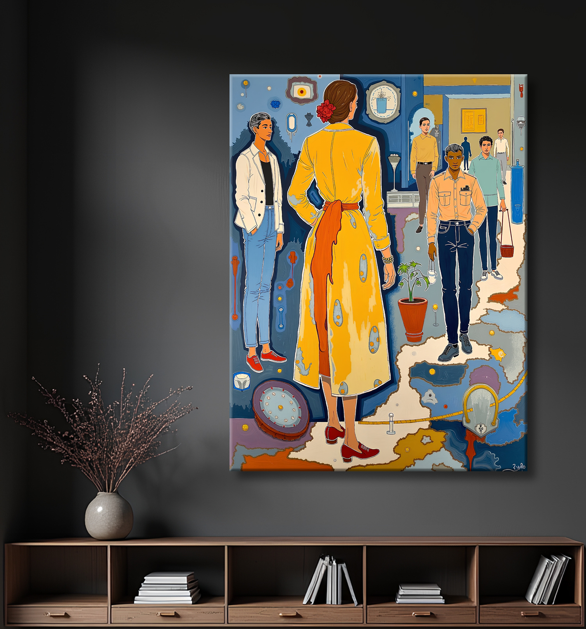 Tableau moderne : portrait inspiration cubiste avec decor