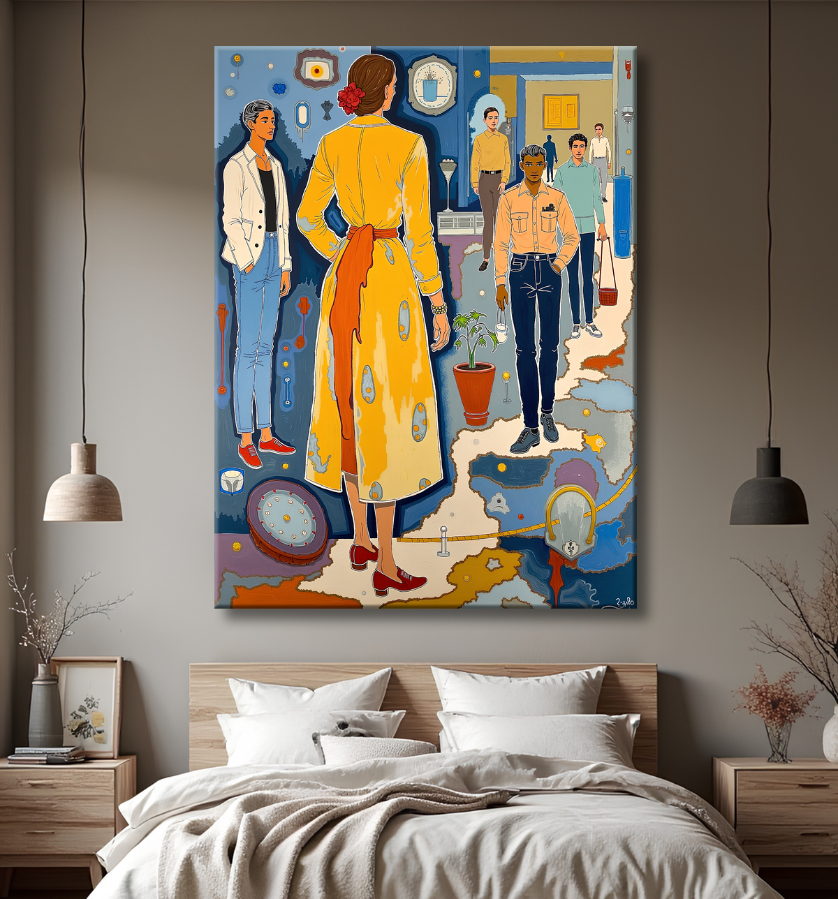 Tableau moderne : portrait inspiration cubiste avec decor