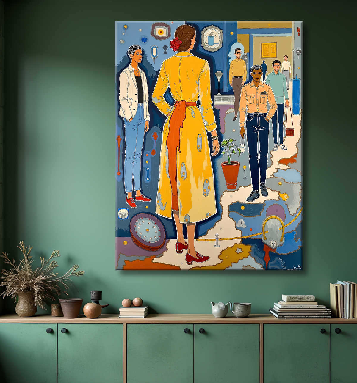 Tableau moderne : portrait inspiration cubiste avec decor