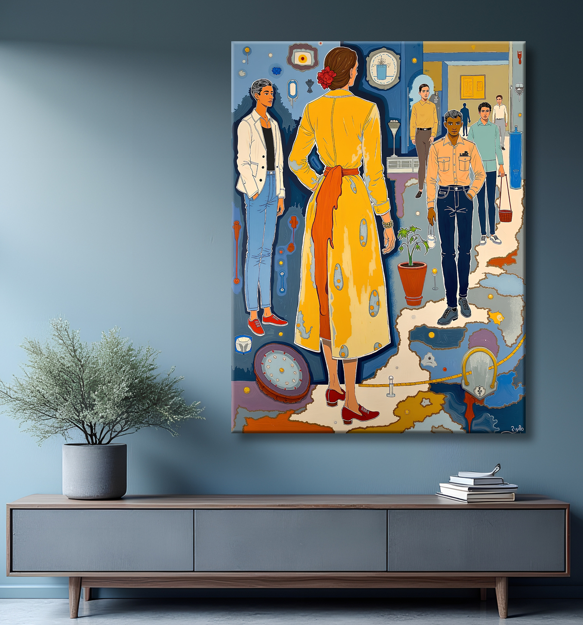 Tableau moderne : portrait inspiration cubiste avec decor
