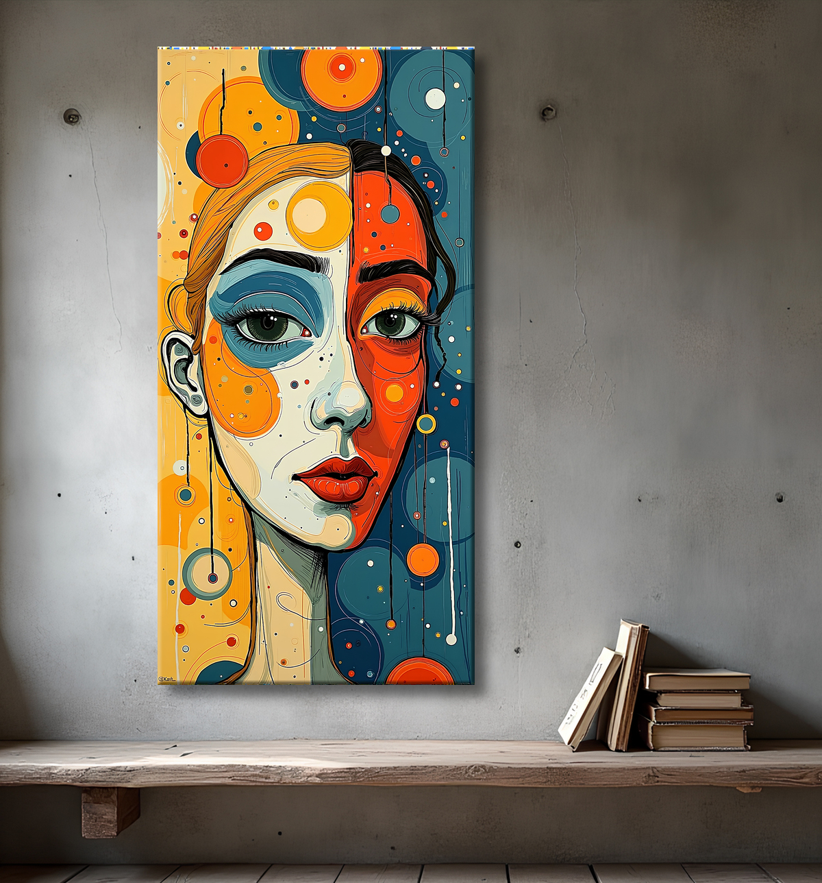 Tableau moderne : portrait inspiration cubiste avec decor