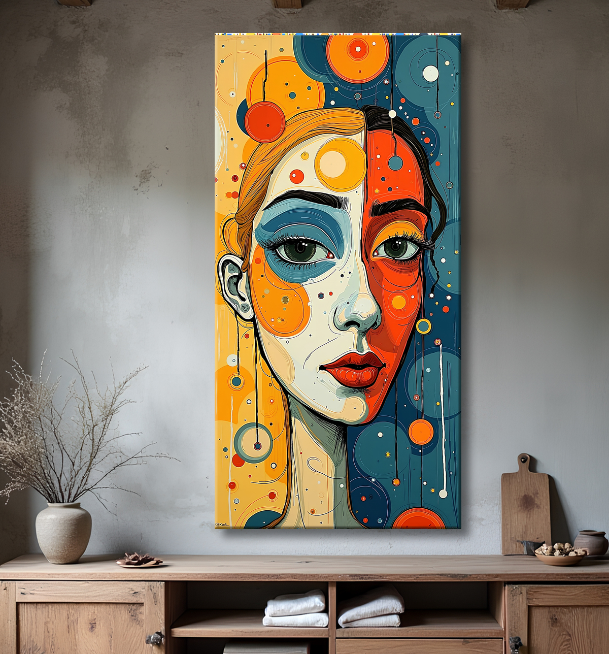 Tableau moderne : portrait inspiration cubiste avec decor