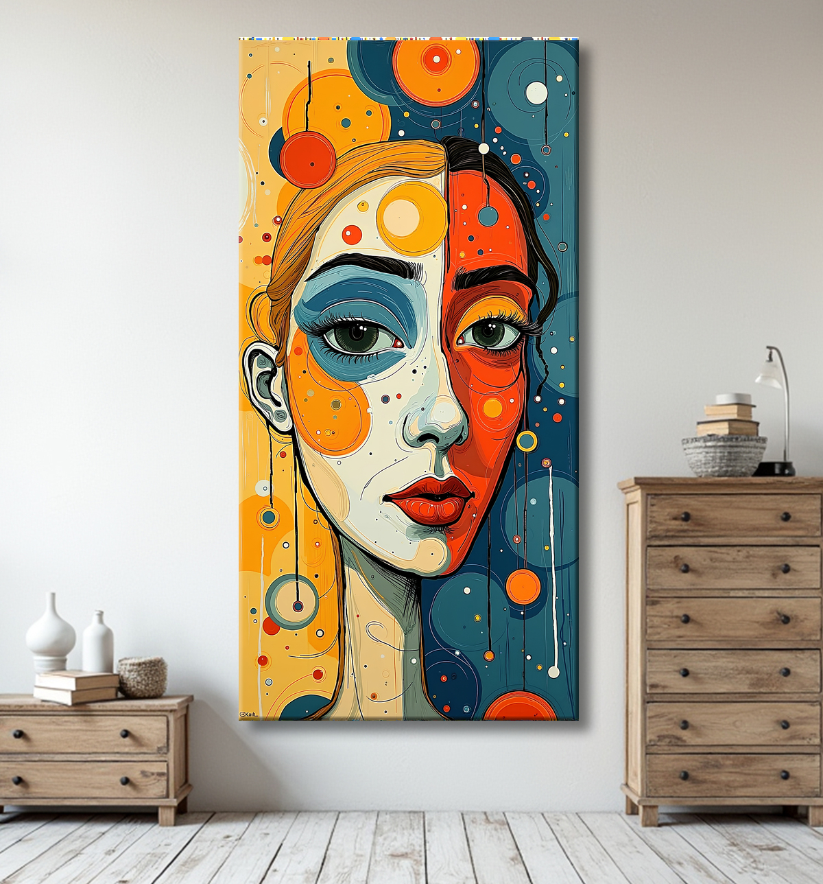 Tableau moderne : portrait inspiration cubiste avec decor
