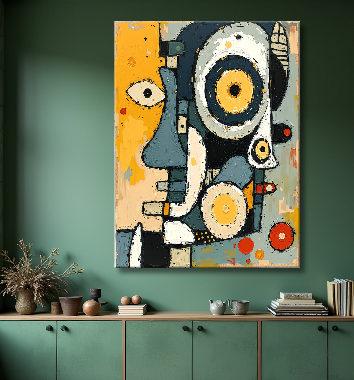 Tableau moderne : portrait inspiration cubiste avec decor