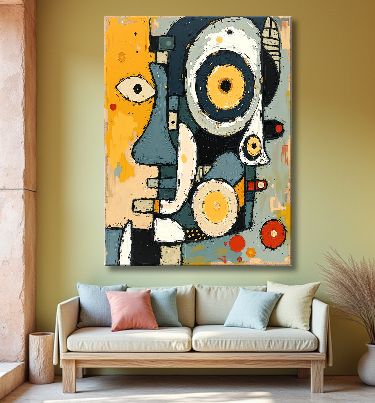 Tableau moderne : portrait inspiration cubiste avec decor