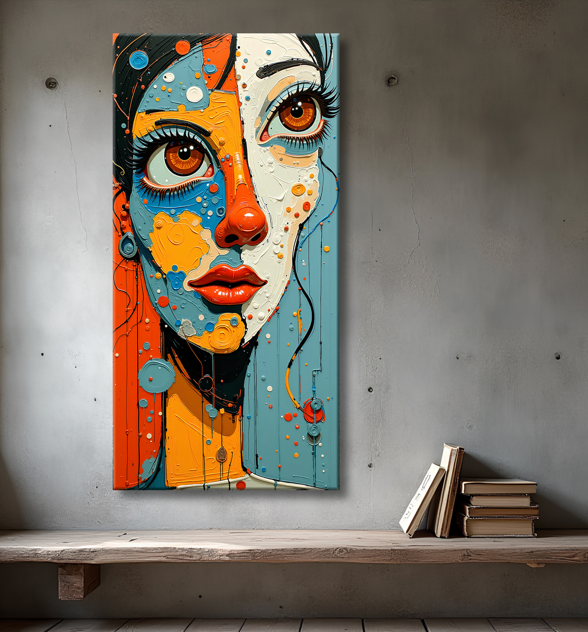 Tableau moderne : portrait inspiration cubiste avec decor