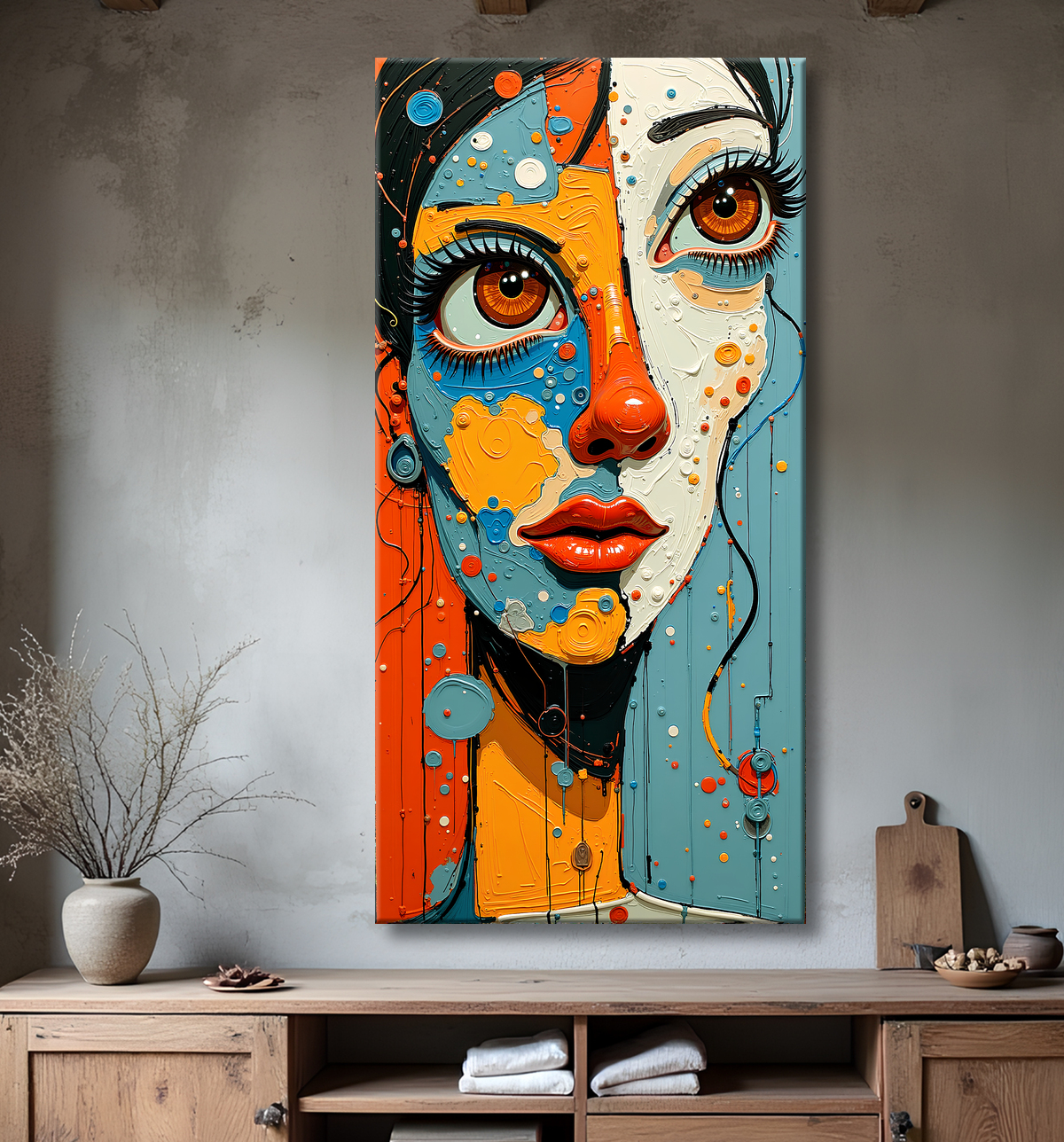 Tableau moderne : portrait inspiration cubiste avec decor