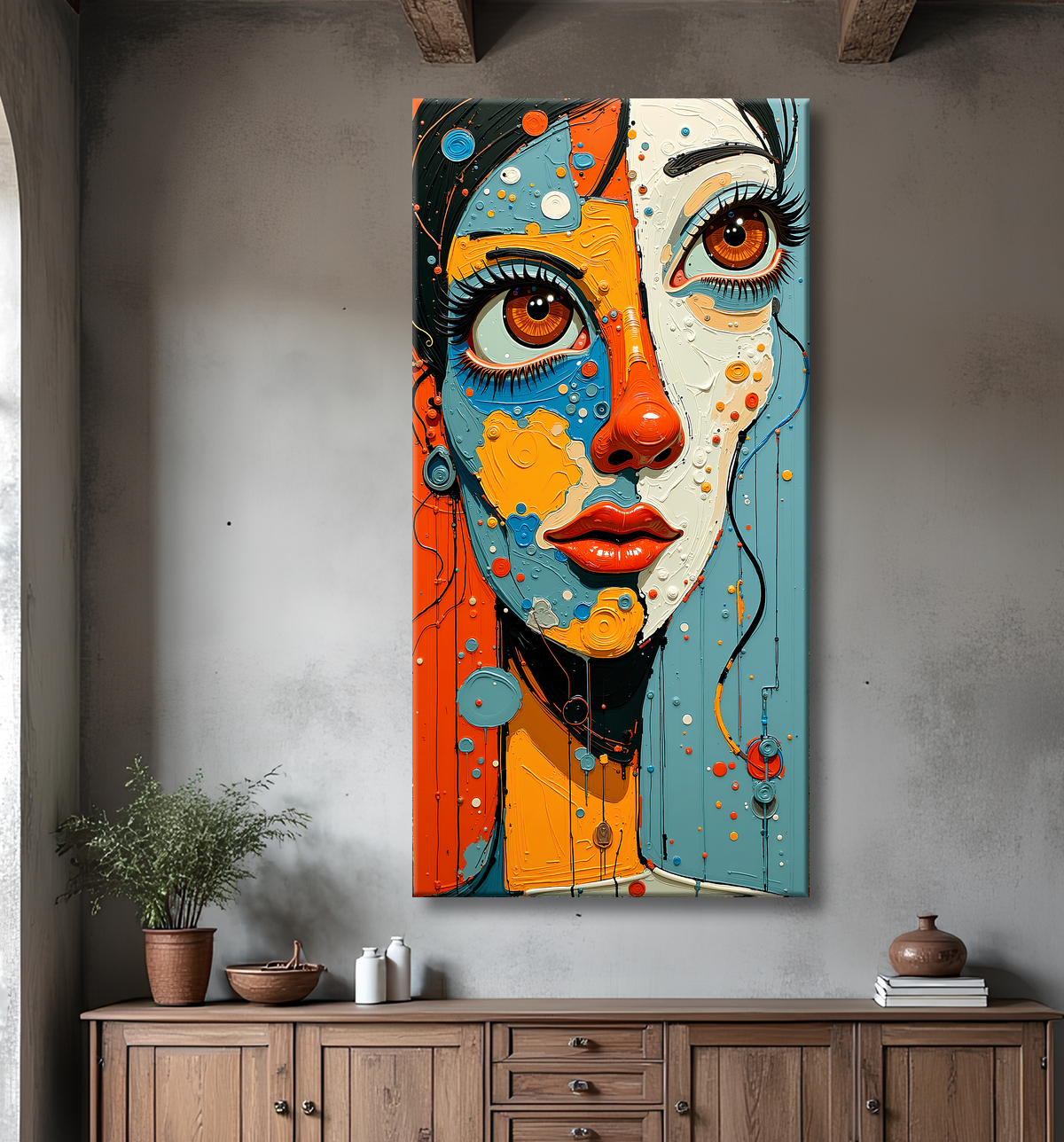 Tableau moderne : portrait inspiration cubiste avec decor