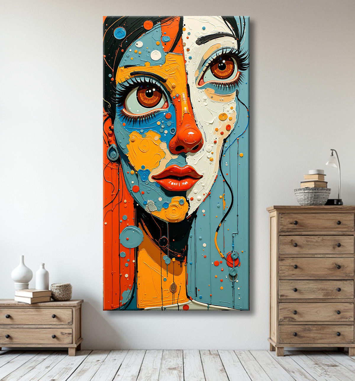 Tableau moderne : portrait inspiration cubiste avec decor