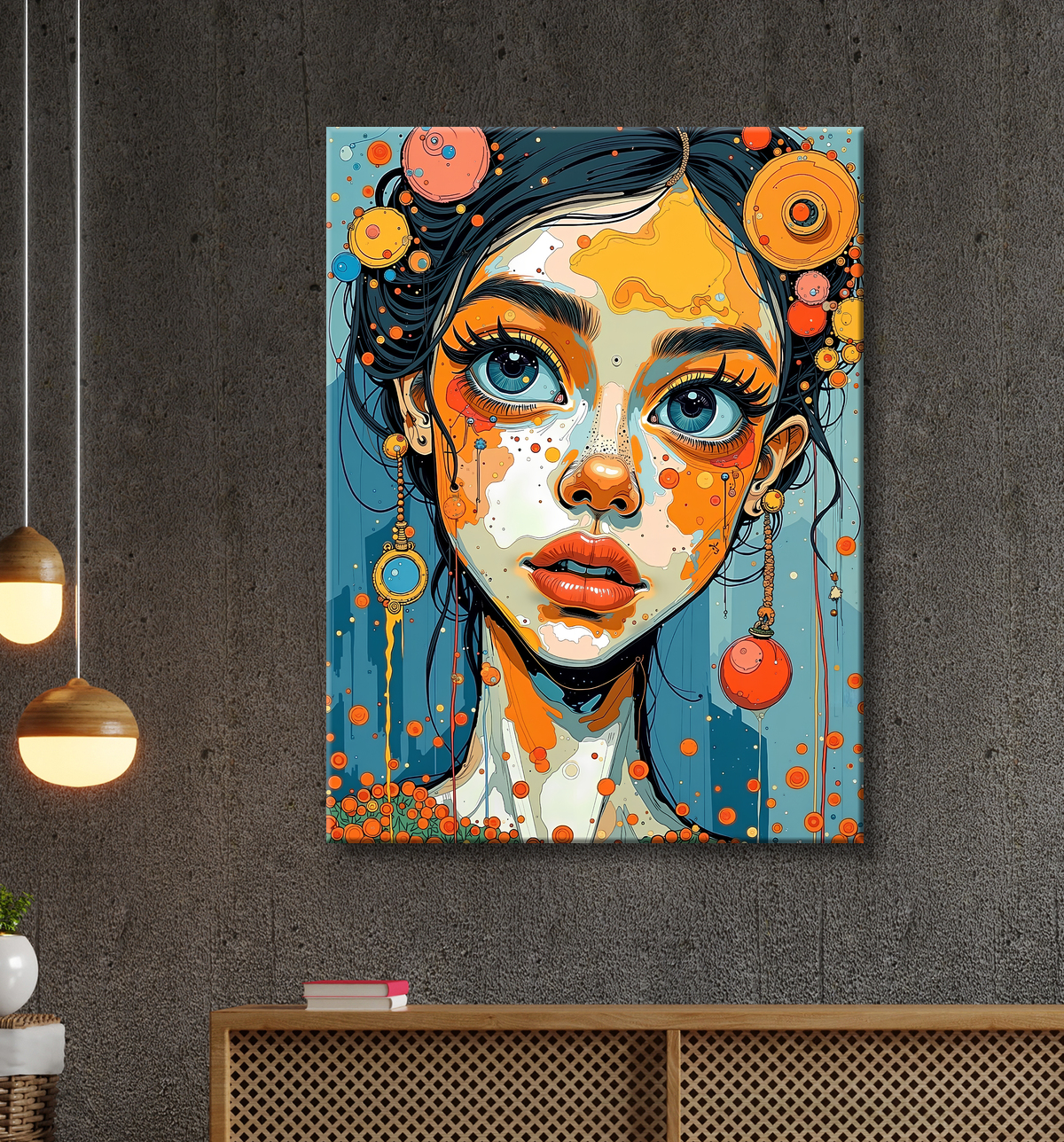 Tableau moderne : portrait inspiration cubiste avec decor