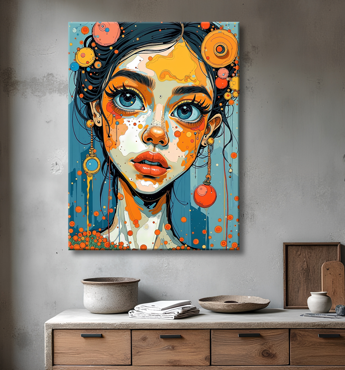 Tableau moderne : portrait inspiration cubiste avec decor