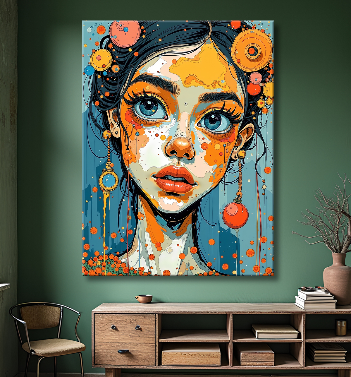 Tableau moderne : portrait inspiration cubiste avec decor