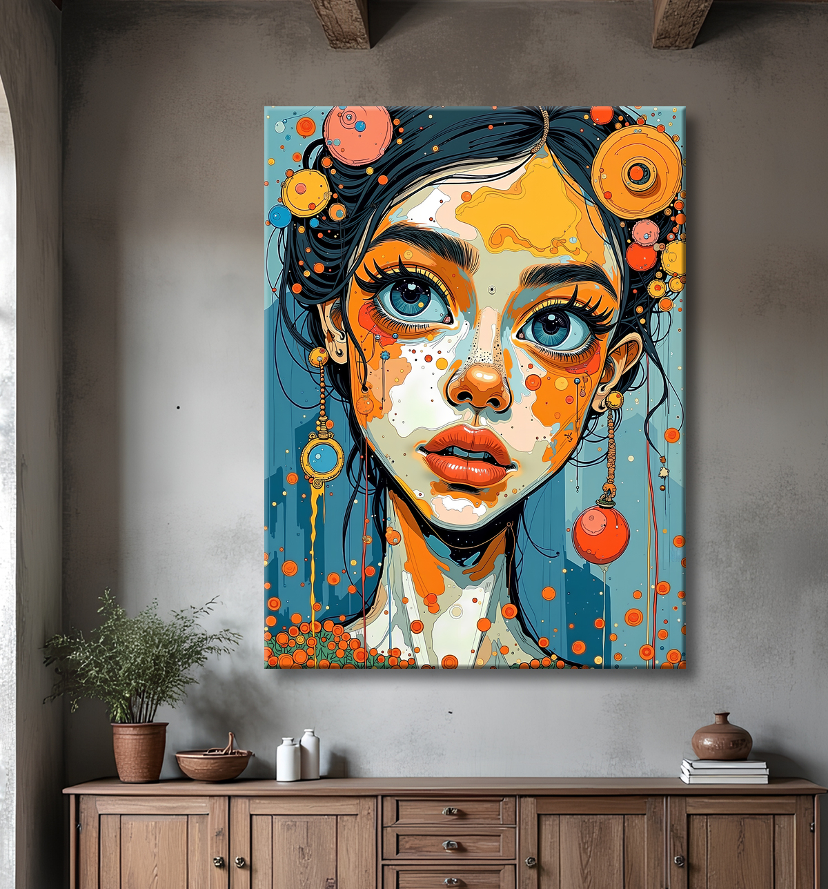 Tableau moderne : portrait inspiration cubiste avec decor