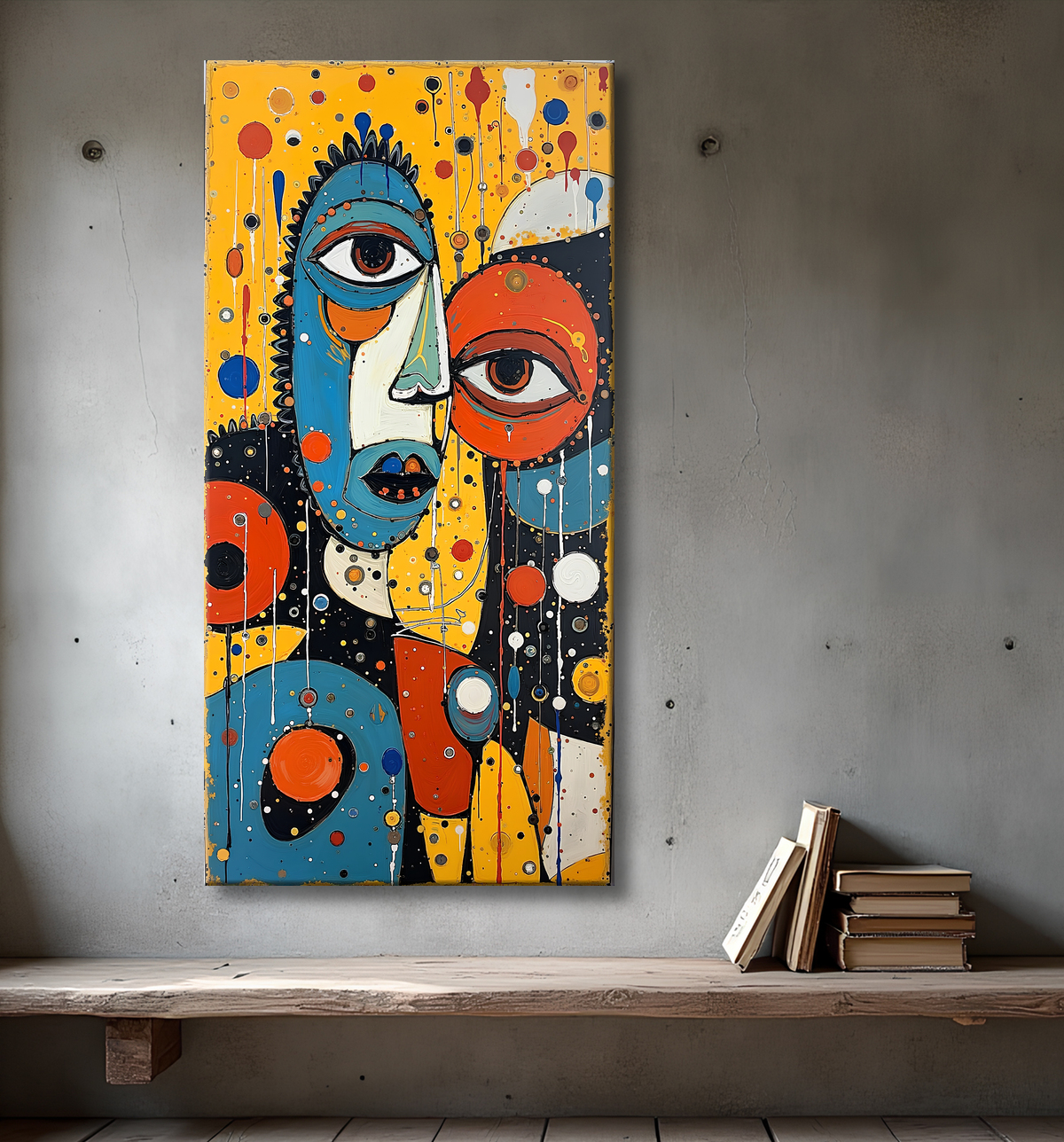 Tableau moderne : portrait inspiration cubiste avec decor