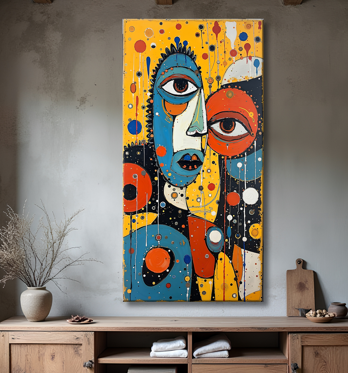 Tableau moderne : portrait inspiration cubiste avec decor