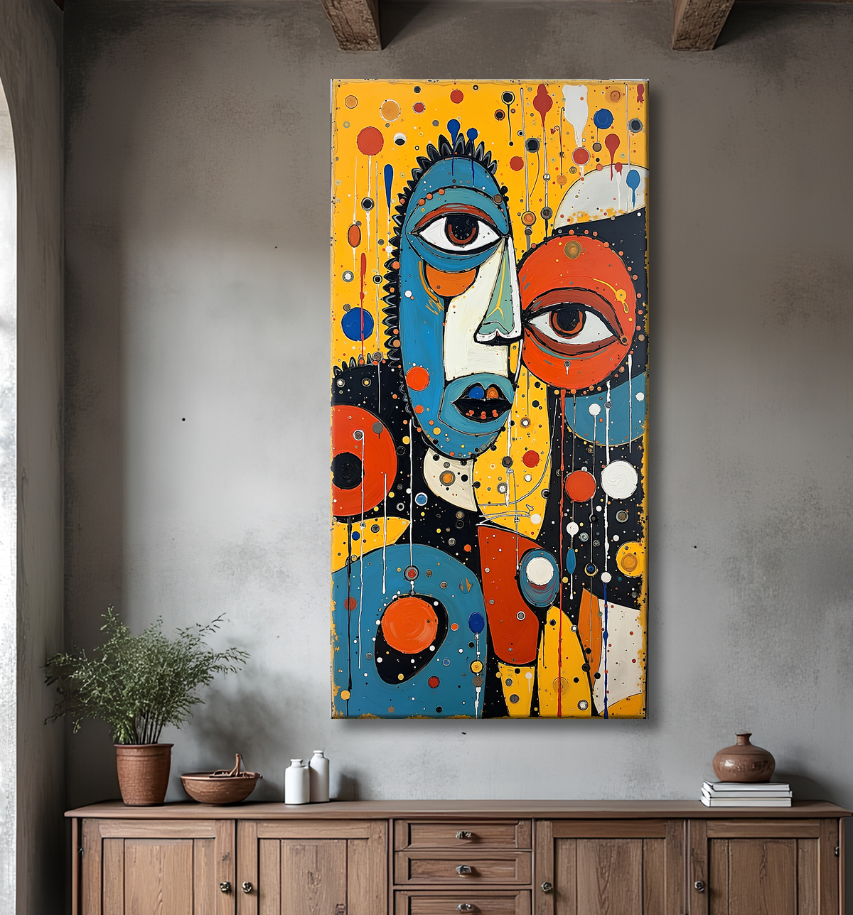 Tableau moderne : portrait inspiration cubiste avec decor