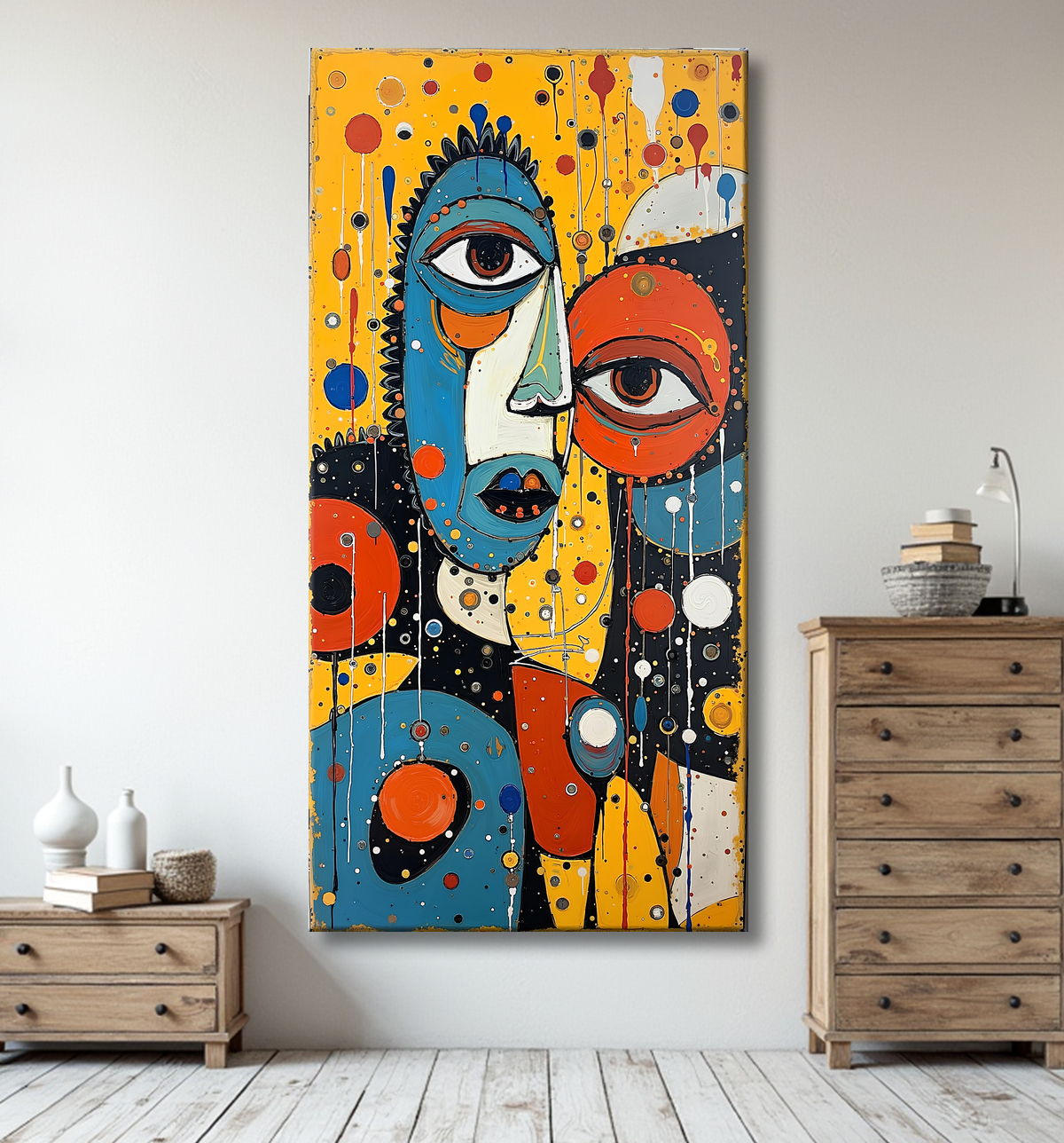 Tableau moderne : portrait inspiration cubiste avec decor