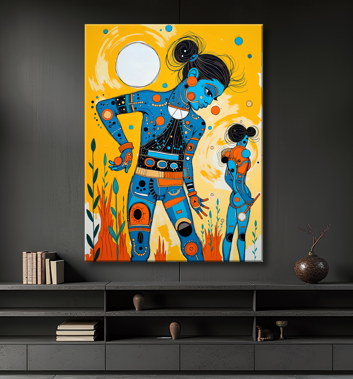 Tableau moderne : portrait inspiration cubiste avec decor