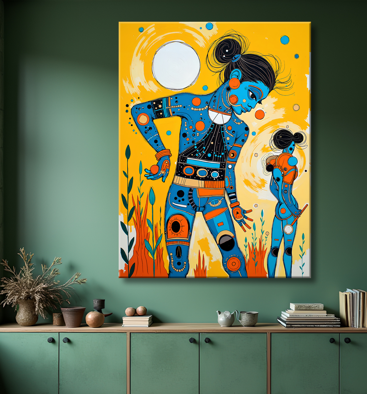 Tableau moderne : portrait inspiration cubiste avec decor