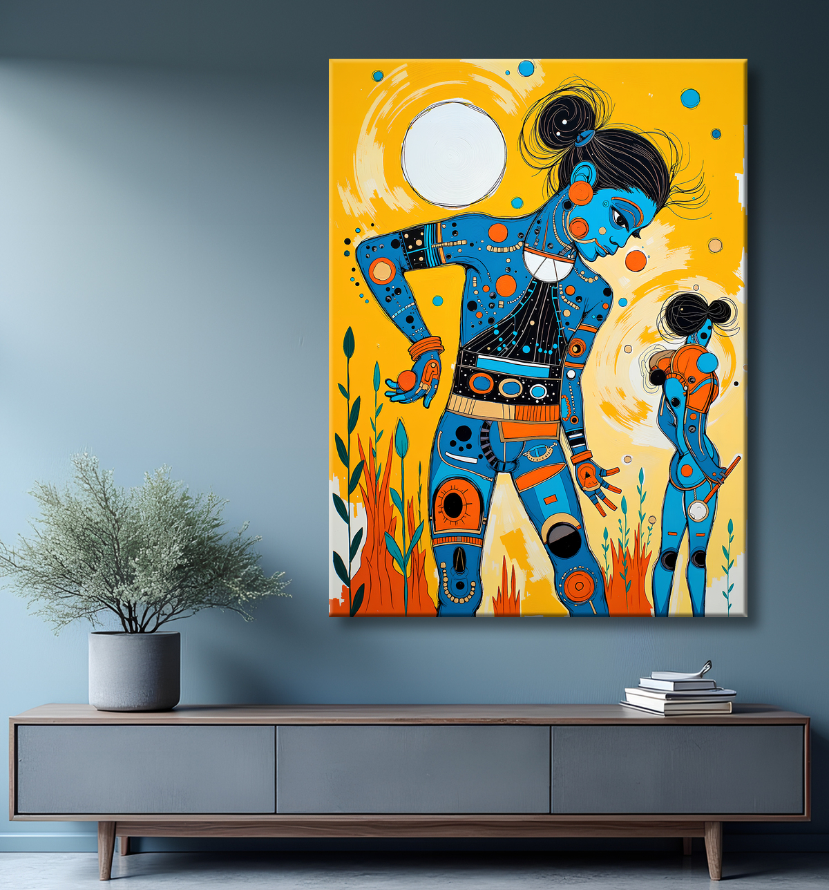 Tableau moderne : portrait inspiration cubiste avec decor