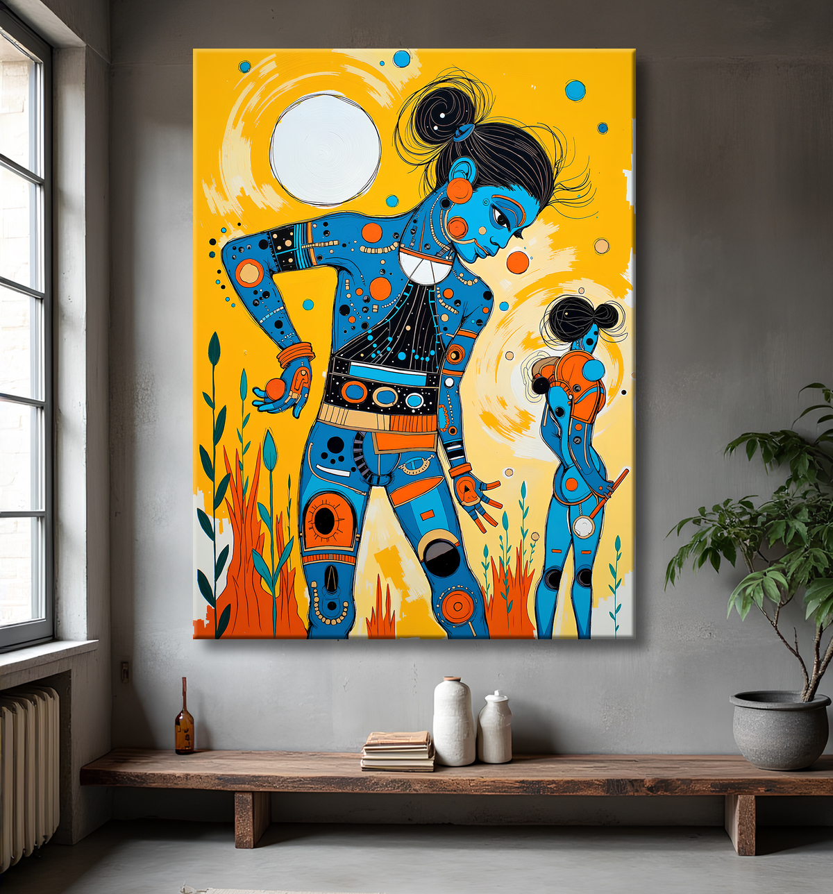 Tableau moderne : portrait inspiration cubiste avec decor