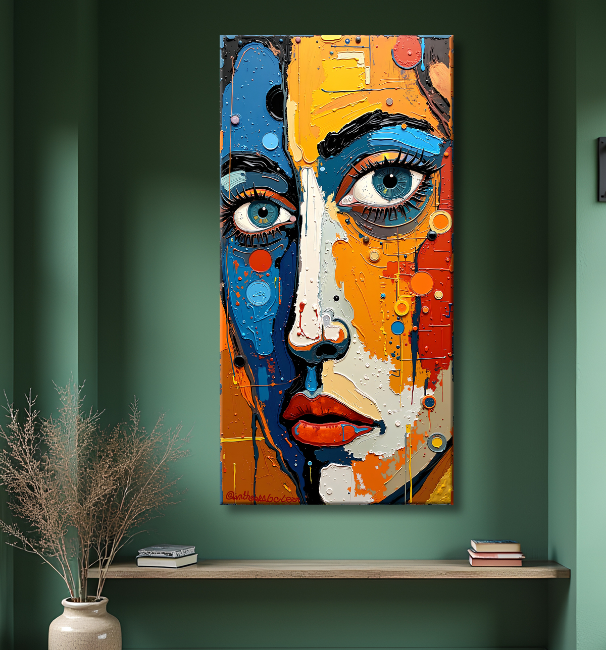 Tableau moderne : portrait inspiration cubiste avec decor