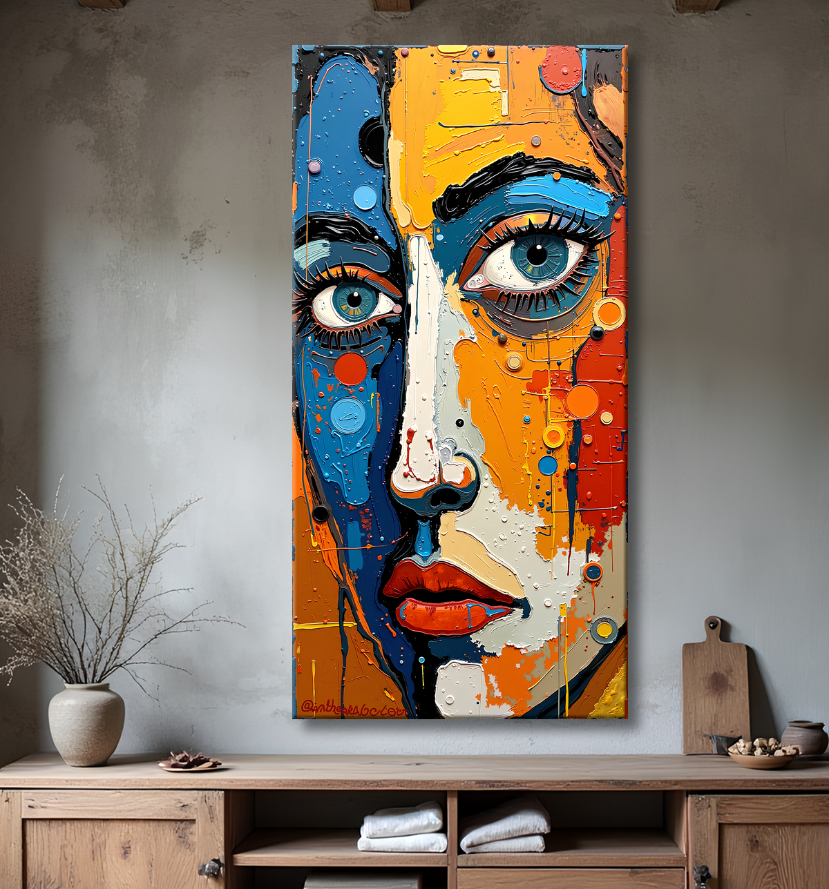 Tableau moderne : portrait inspiration cubiste avec decor