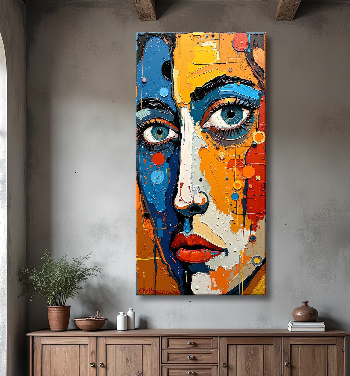 Tableau moderne : portrait inspiration cubiste avec decor