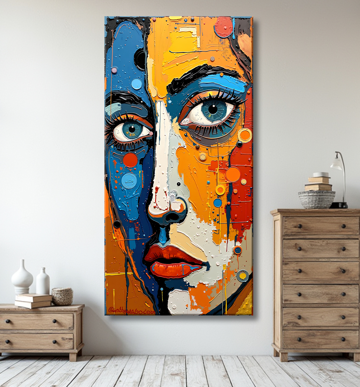Tableau moderne : portrait inspiration cubiste avec decor