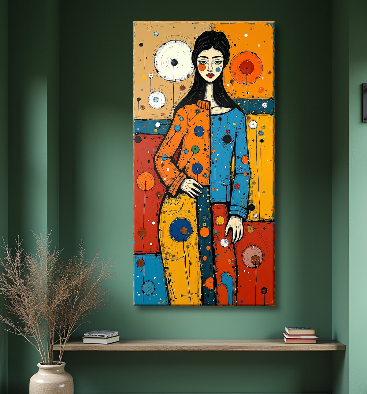 Tableau moderne : portrait inspiration cubiste avec decor