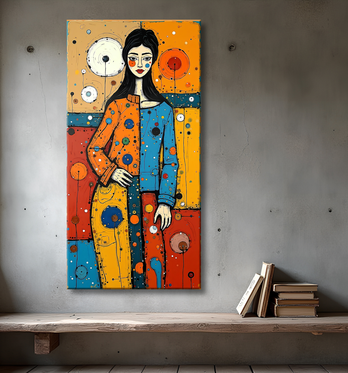 Tableau moderne : portrait inspiration cubiste avec decor