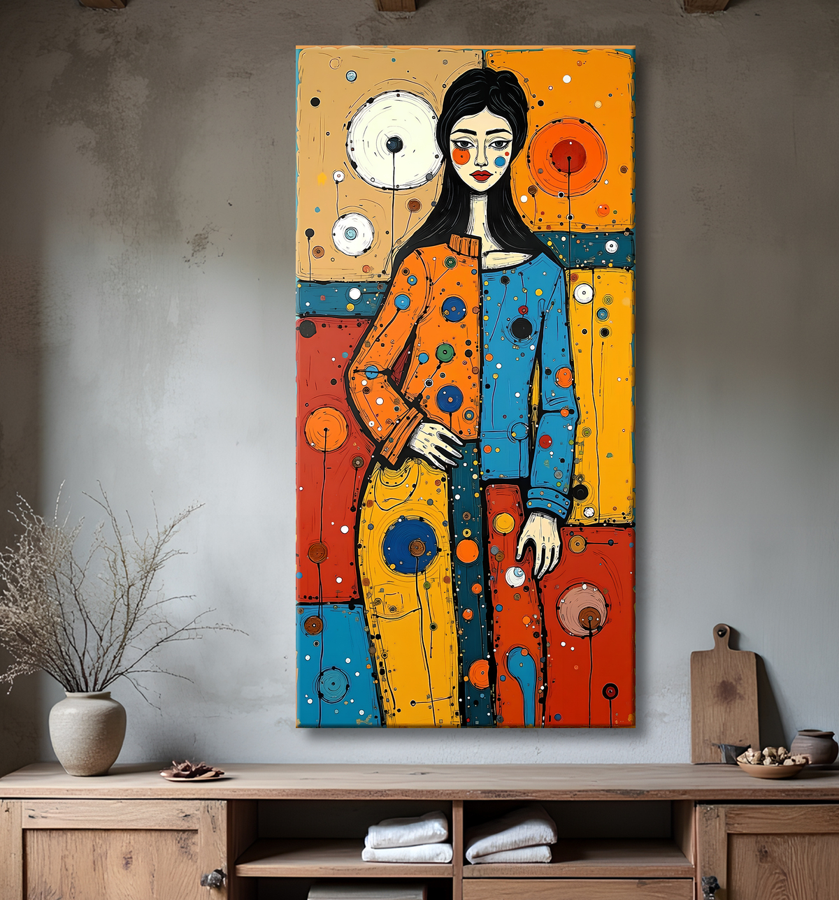 Tableau moderne : portrait inspiration cubiste avec decor