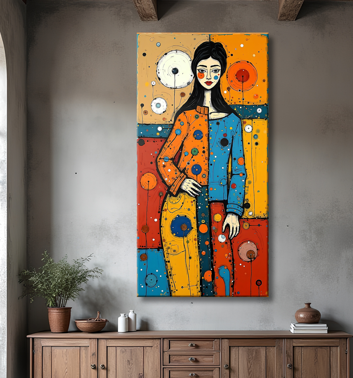 Tableau moderne : portrait inspiration cubiste avec decor