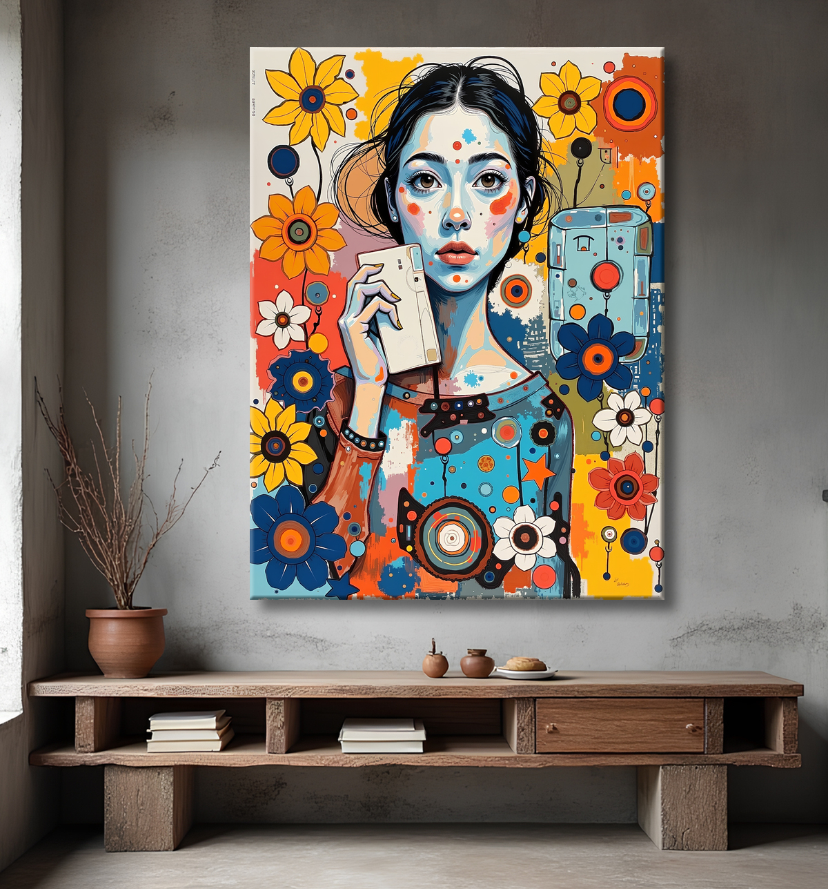Tableau moderne : portrait inspiration cubiste avec decor