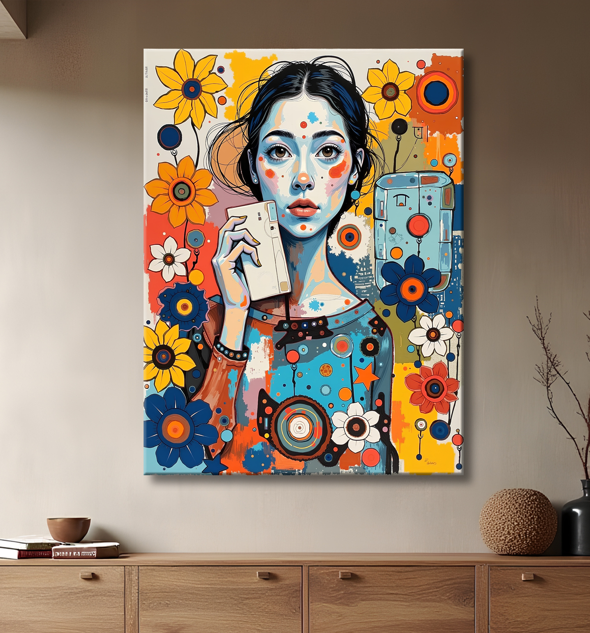 Tableau moderne : portrait inspiration cubiste avec decor