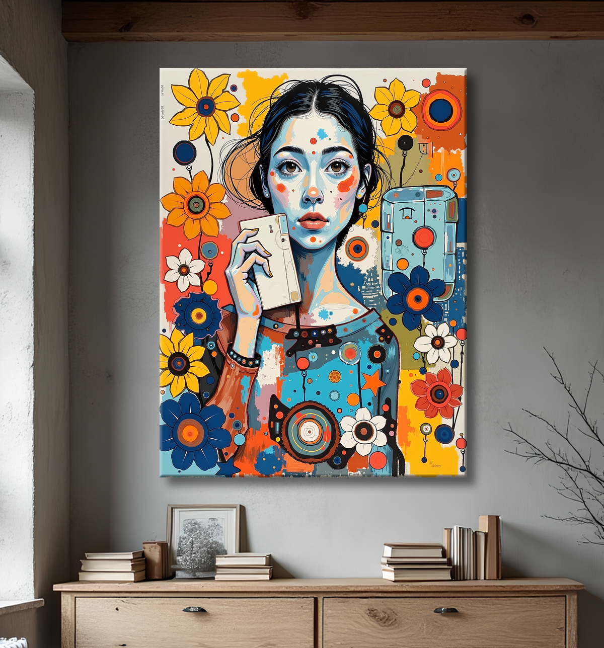 Tableau moderne : portrait inspiration cubiste avec decor