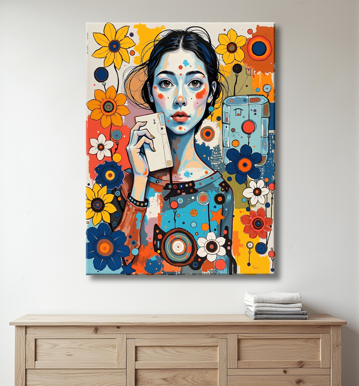 Tableau moderne : portrait inspiration cubiste avec decor