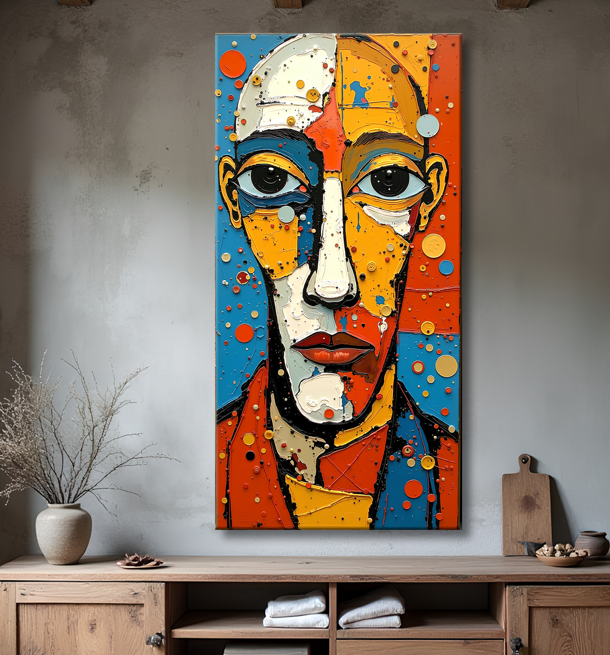Tableau moderne : portrait inspiration cubiste avec decor