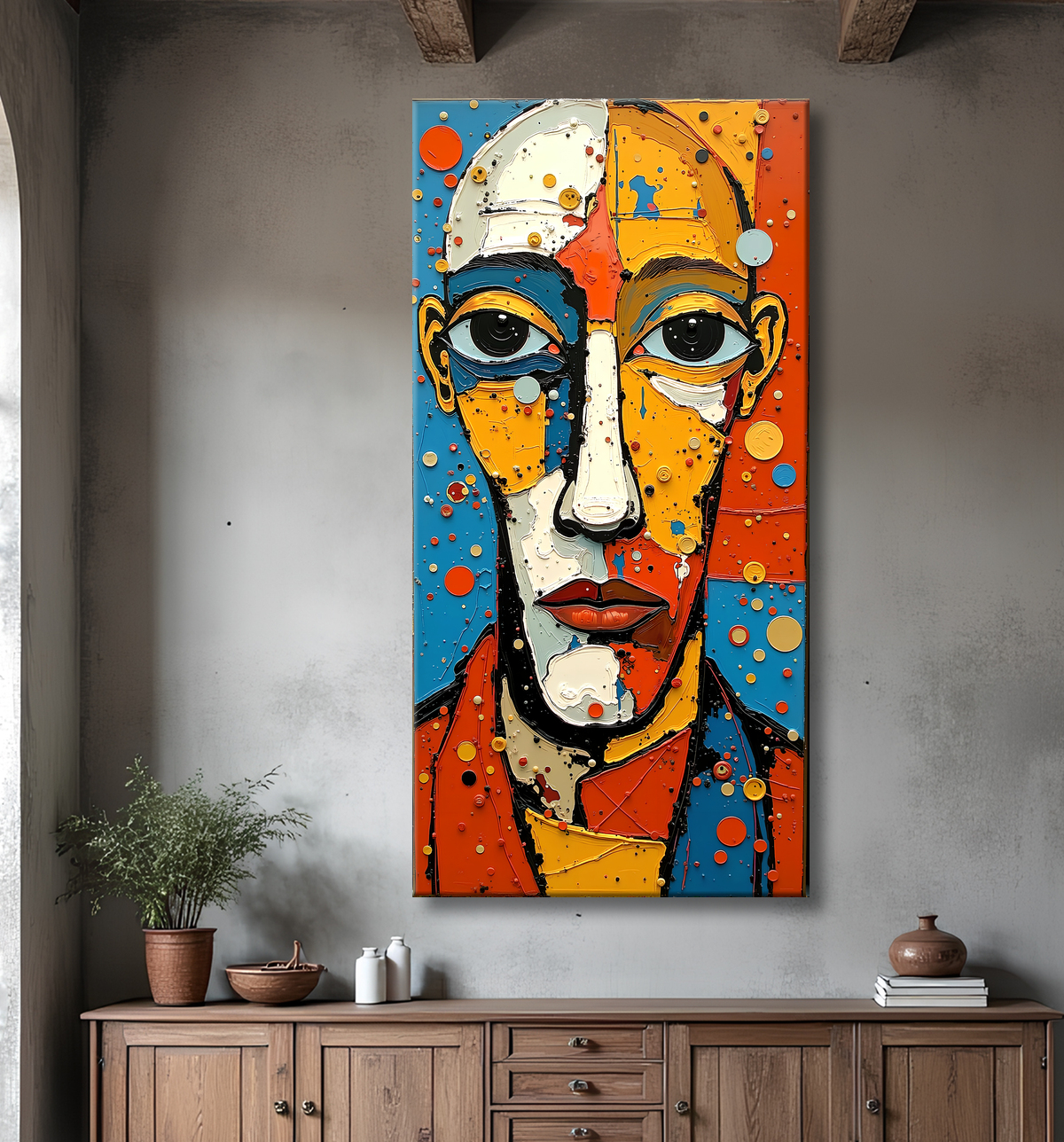 Tableau moderne : portrait inspiration cubiste avec decor