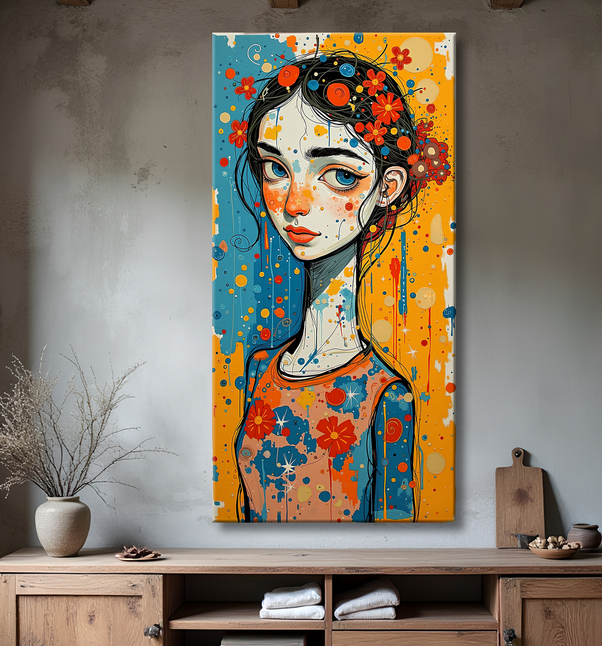 Tableau moderne : portrait inspiration cubiste avec decor