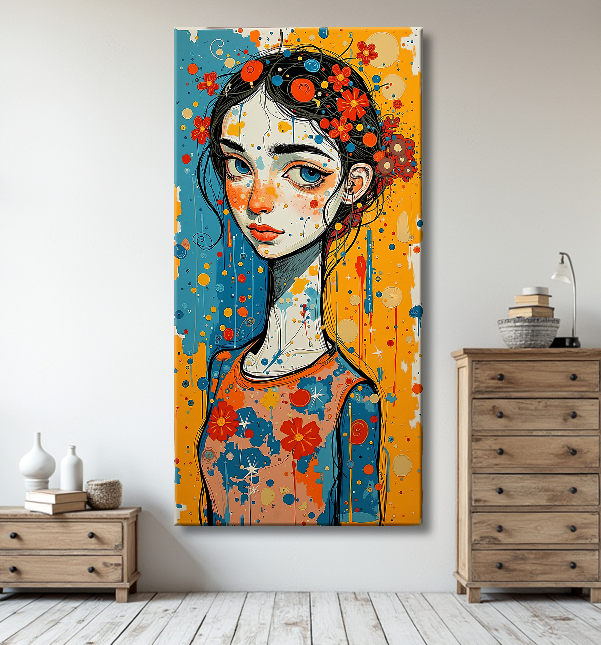 Tableau moderne : portrait inspiration cubiste avec decor