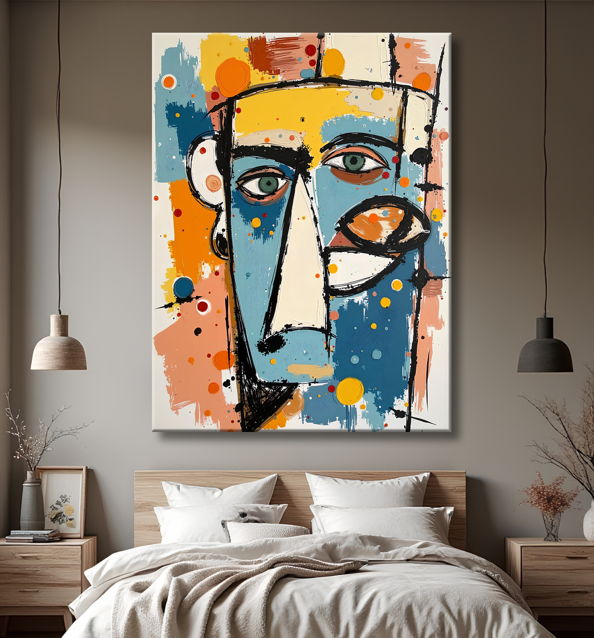 Tableau moderne : portrait inspiration cubiste avec decor