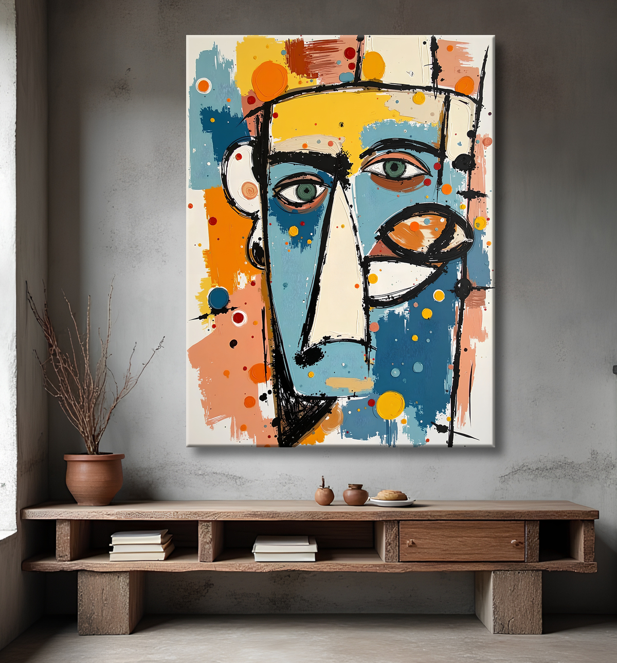 Tableau moderne : portrait inspiration cubiste avec decor