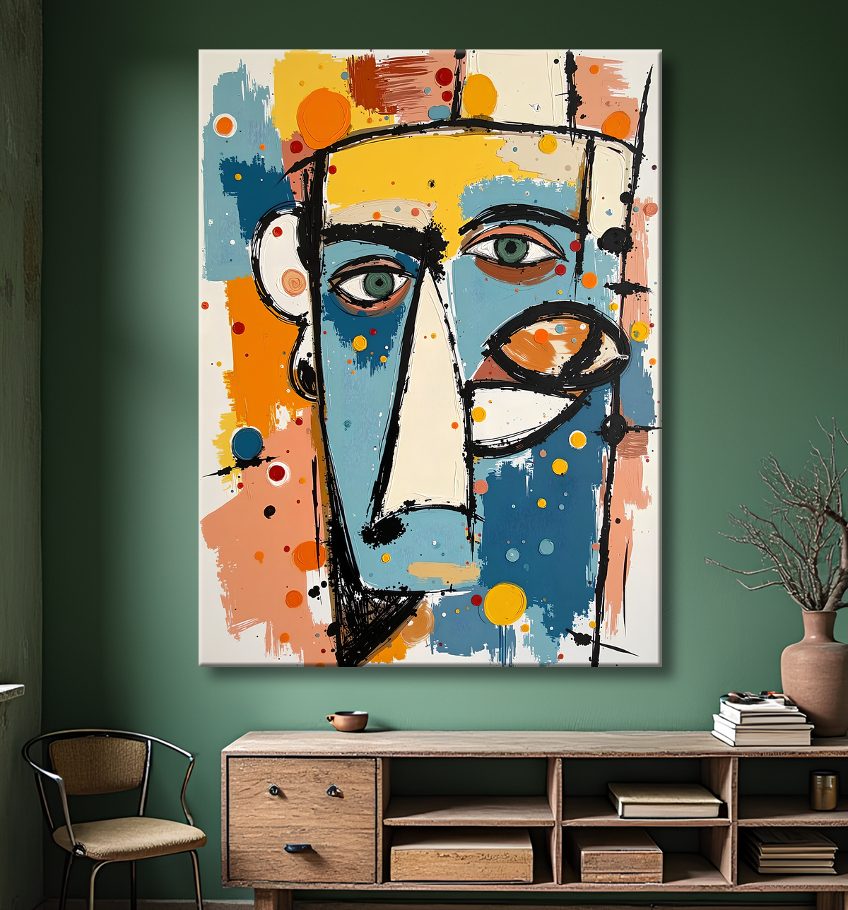 Tableau moderne : portrait inspiration cubiste avec decor