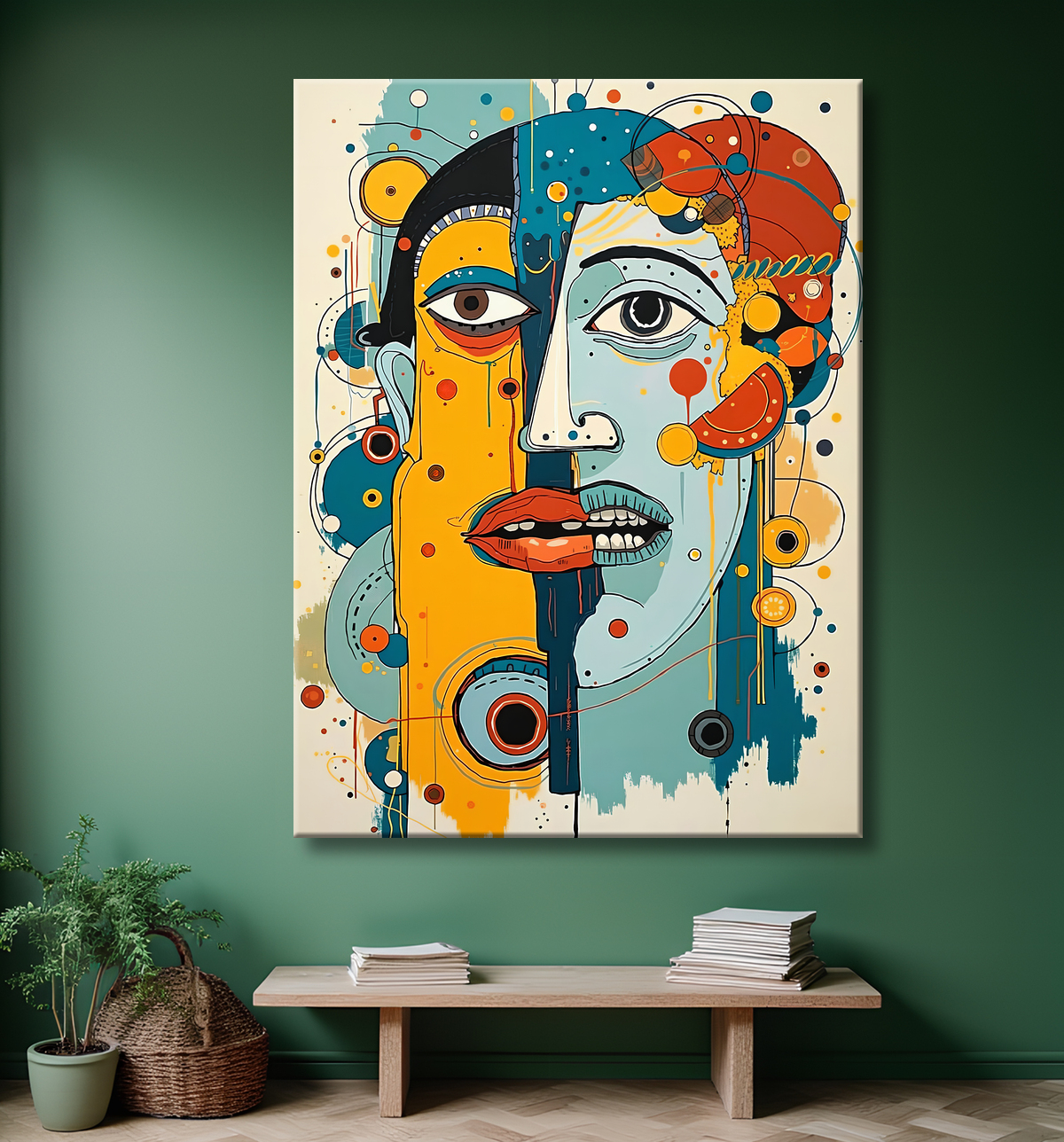 Tableau moderne : portrait inspiration cubiste avec decor
