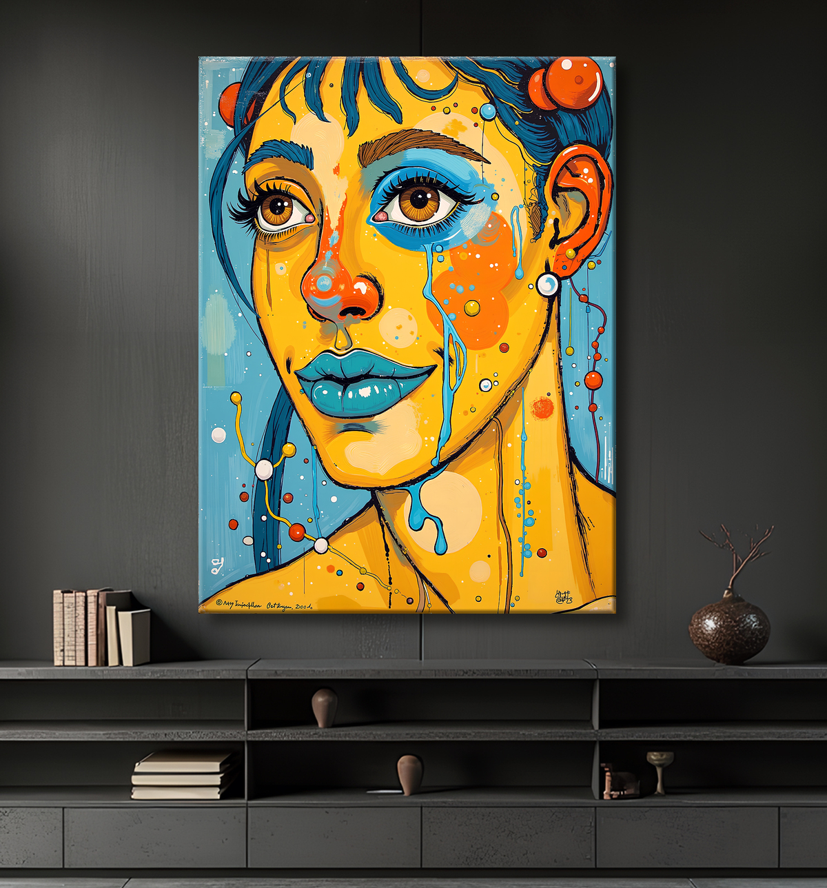 Tableau moderne : portrait inspiration cubiste avec decor